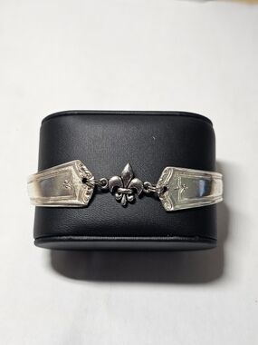 Custom Silver Plated Fleur-de-Lis Spoon Bracelet With Magnetic Clasp